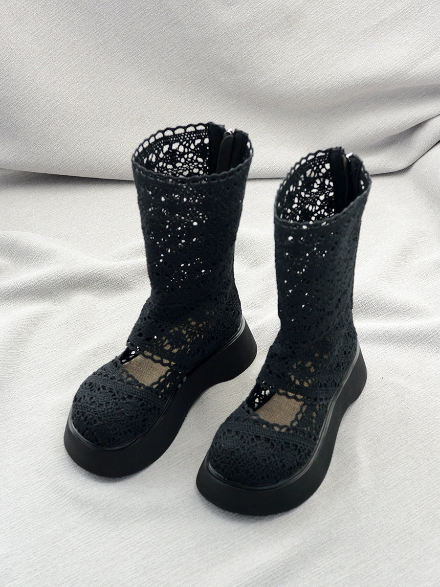 Women Summer Mesh Hollow Breathable Thick Sole Boots