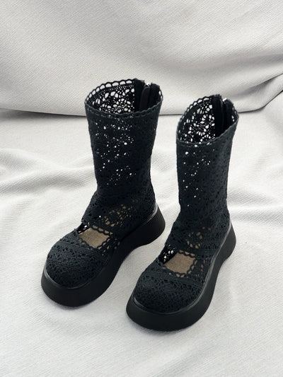 Women Summer Mesh Hollow Breathable Thick Sole Boots