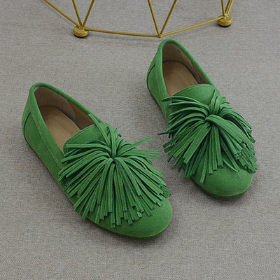 Genuine Leather Fringe Shallow Closed Toe Soft Sole Shoes