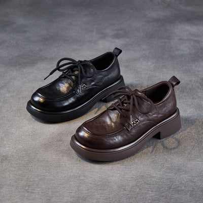 Top Leather Retro Round Toe Casual Lace-Up Loafer Shoes