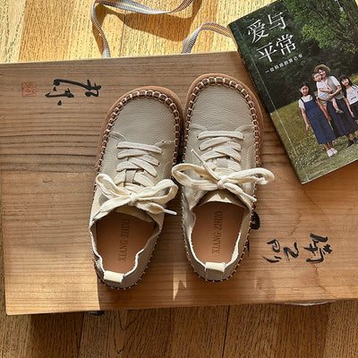 Babakud Women Spring Vintage Handmade Leather Lace-Up Shoes