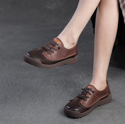 Babakud Women Spring Vintage Leather Lace-Up Flats