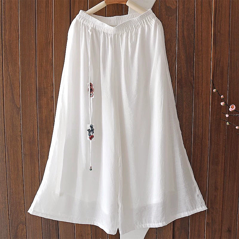 Summer Retro Linen Breathable Elastic Waist Tassel Pants