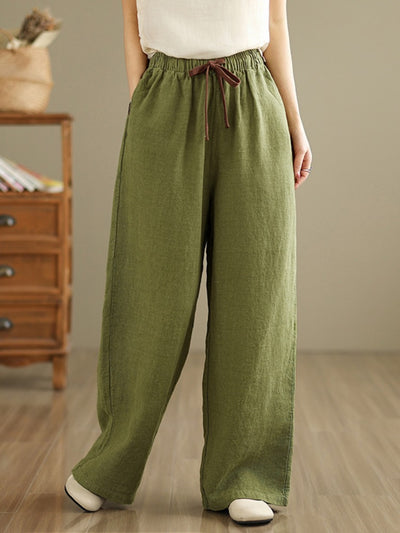 Retro Solid Color High Waist Comfy Linen Pants for Women