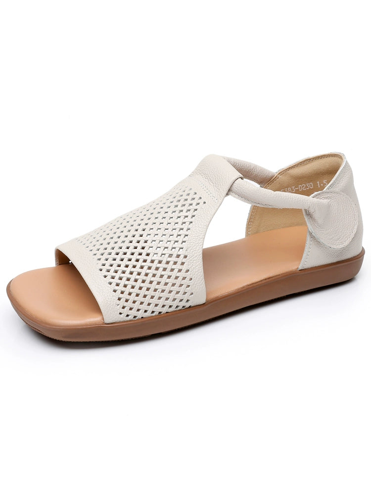 Babakud Summer Retro Breathable Leather Hollow Soft Sole Sandals