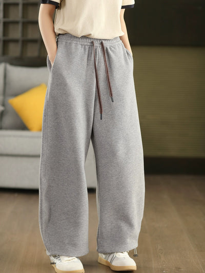 Autumn Casual Cotton Knitted Loose Elastic Waist Lace-Up Pants