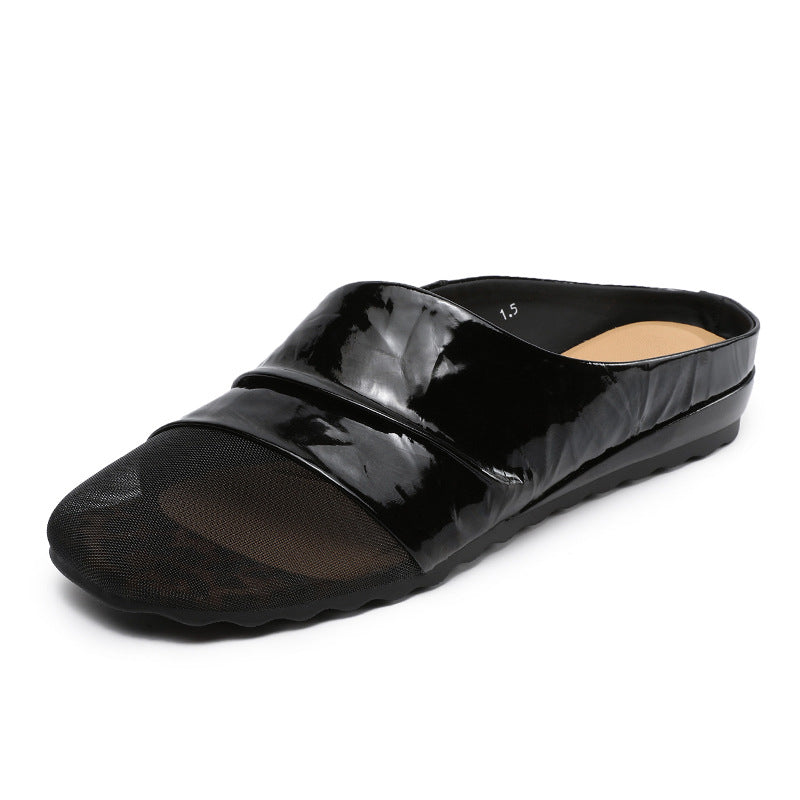 Women Summer Vintage Closed Toe Sheer Mesh Panel Slippers