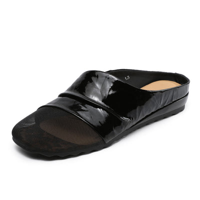 Women Summer Vintage Closed Toe Sheer Mesh Panel Slippers