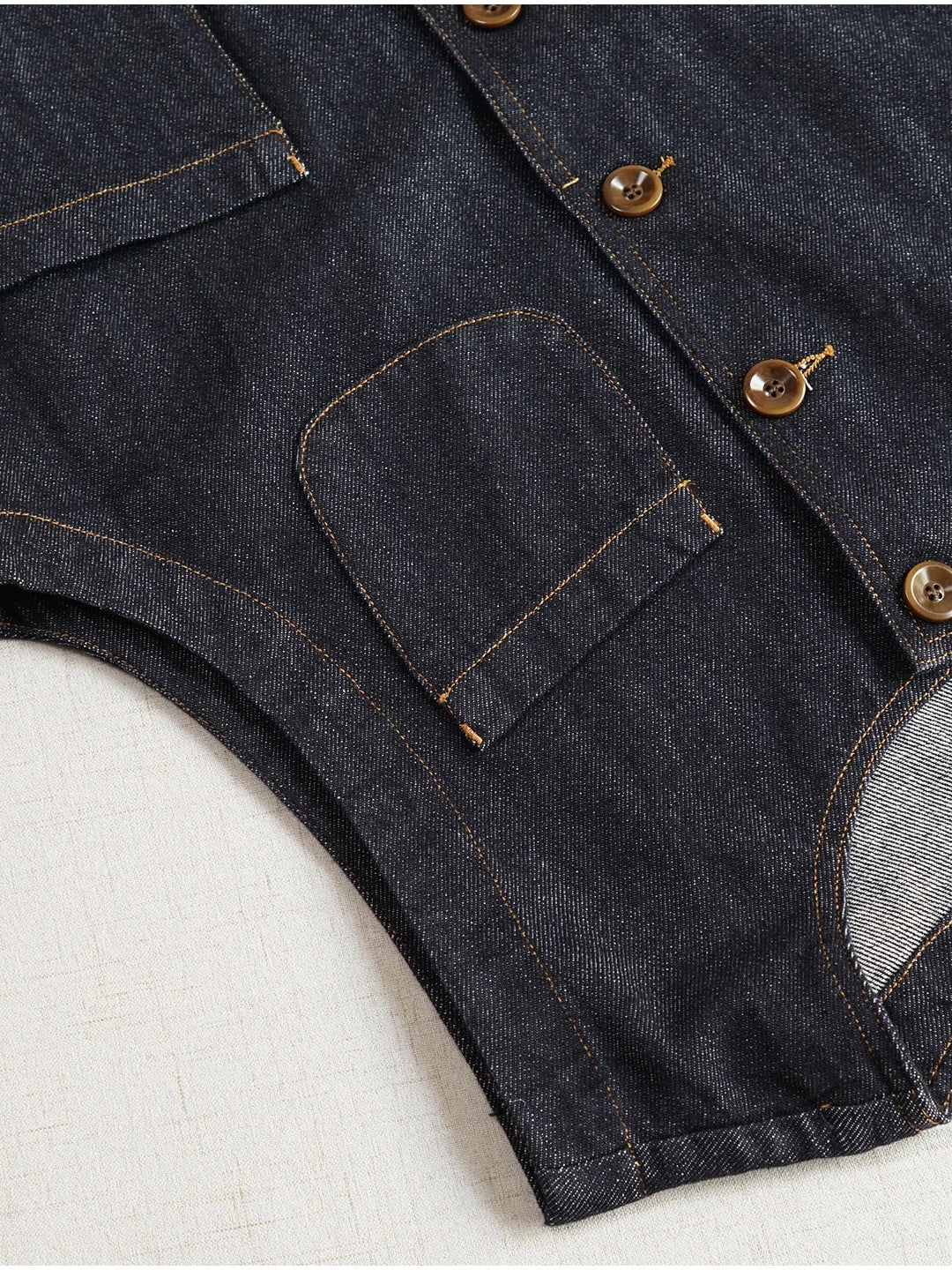 Retro Denim Round Neck Loose Pockets Single Breasted Vest