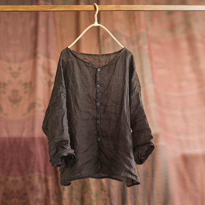 Women's Retro Lightweight Loose Long Sleeves Ramie Shirt