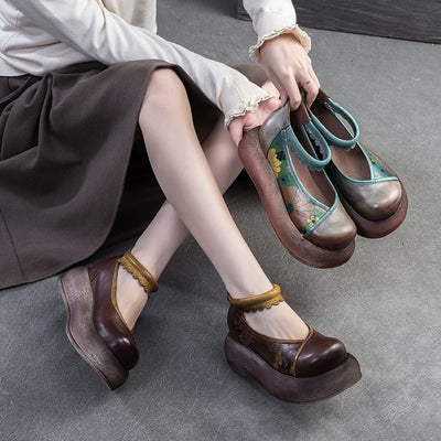 Ladies Spring Vintage Ethnic Style Printed Soft Platform Sandals