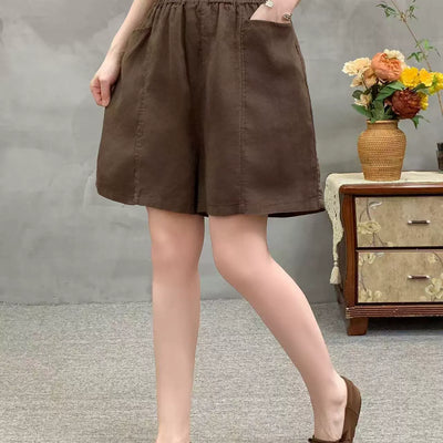 Summer Retro Ramie Comfortable High Elastic Waist Shorts