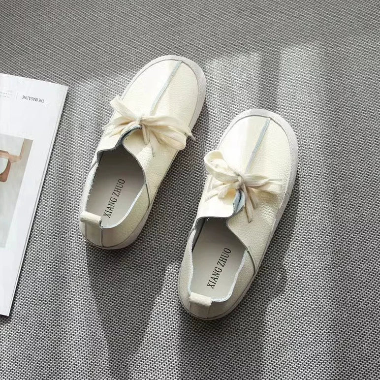 Summer Top Genuine Leather Casual Soft Flat Lace-Up Shoes