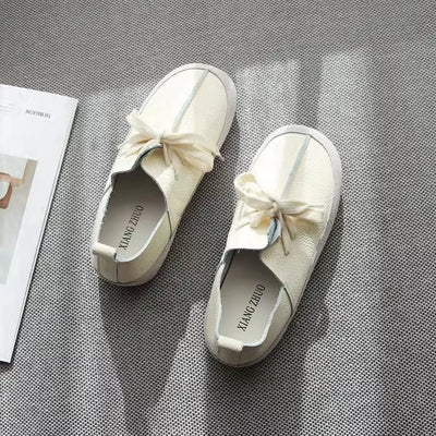 Summer Top Genuine Leather Casual Soft Flat Lace-Up Shoes