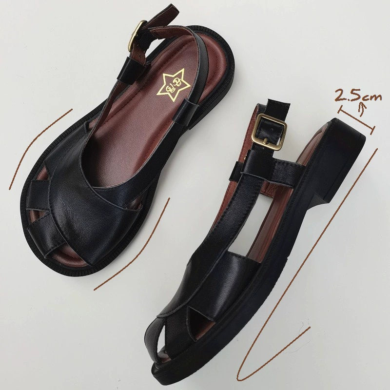 Babakud Women Summer Retro Genuine Leather Soft Sole Sandals