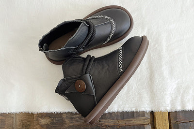 Babakud Women Round Toe Leather Warm Waterproof Short Boots