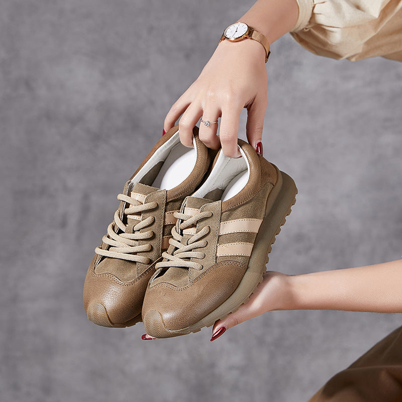 Babakud Women Retro Comfortable Leather Lace-Up Shoes