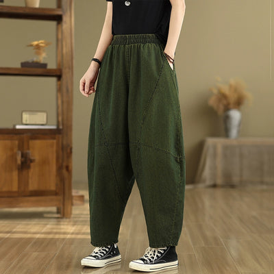 Women Spring Retro Cotton Denim Patchwork Harem Pants