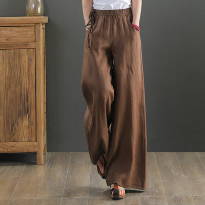 Women Casual Cotton Linen Loose Elastic Waist Pants