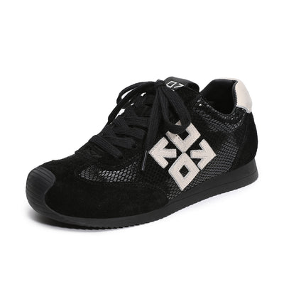 Women Retro Genuine Leather Casual Mesh Sports Sneakers