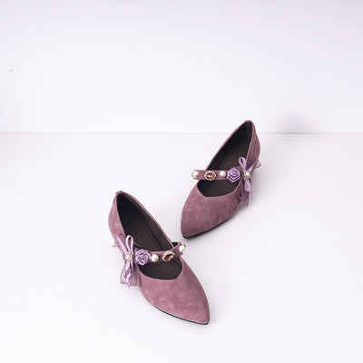 Women Elegant Sheepskin Leather Pointed Toe One Straped Shoes