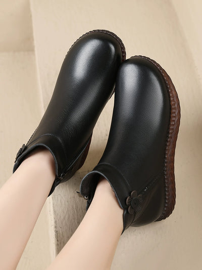 Autumn Casual Leather Soft Flat Sole No-Slip Boots