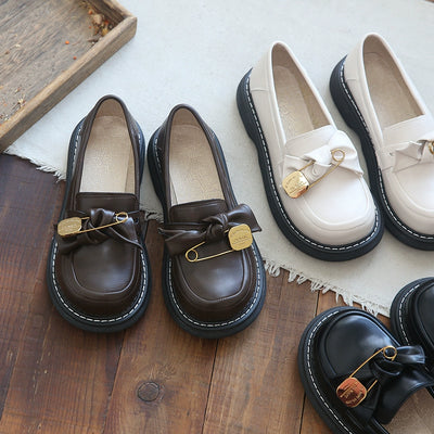Babakud Women Spring Vintage Forest-Style Chunky Shoes with Bow