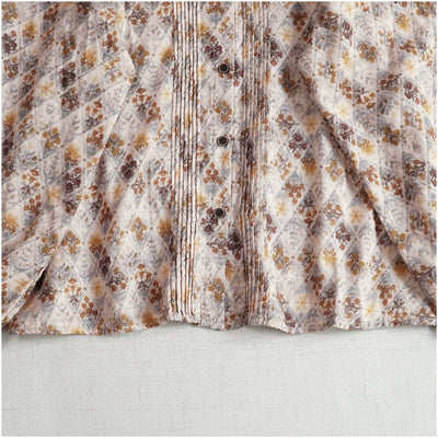 Retro Cotton Floral Printed Round Neck Single Breasted Shirt