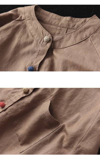 Loose Colorful Single-Breasted Casual Linen Shirts for Women