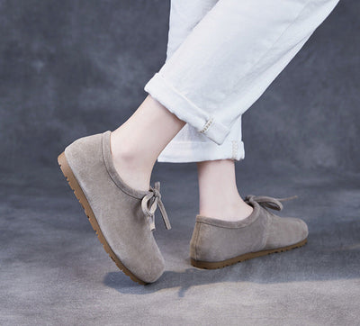 Women Lace Up Genuine Leather Suede Moccasins Casual Shoes