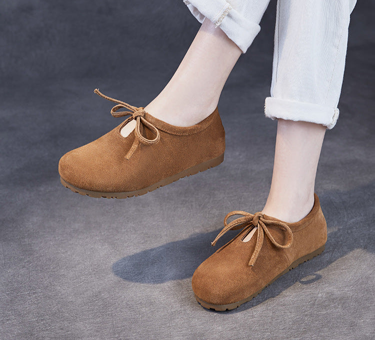 Women Lace Up Genuine Leather Suede Moccasins Casual Shoes