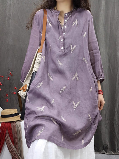 Babakud Spring Retro Cotton Linen Stand Collar Shirt