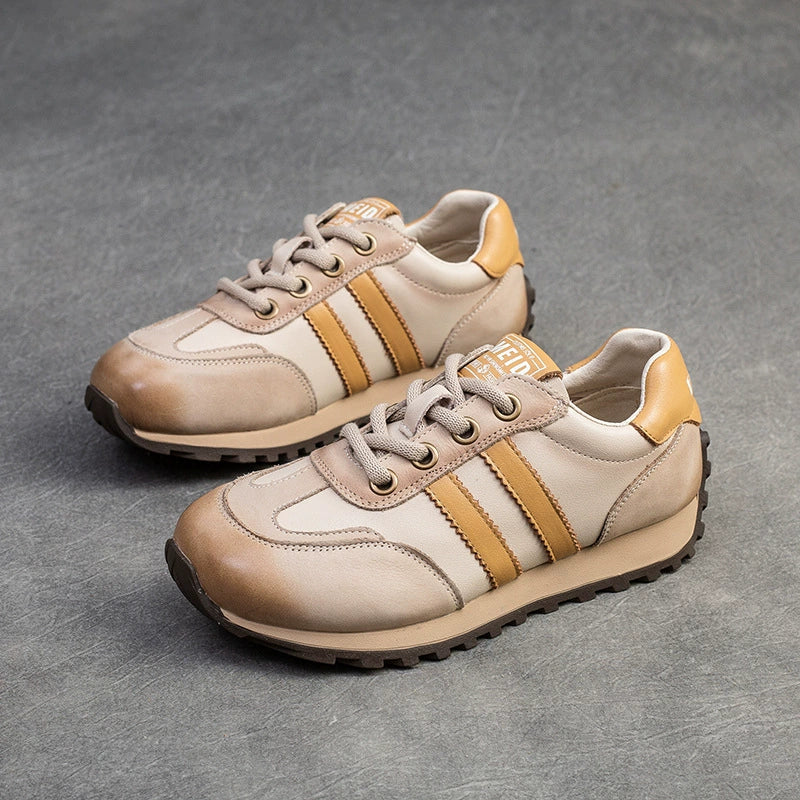 Top Genuine Leather Patchwork Soft Sole Lace-Up Sprots Sneakers