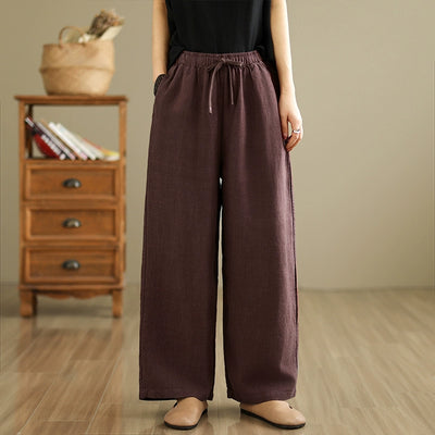 Retro Solid Color High Waist Comfy Linen Pants for Women