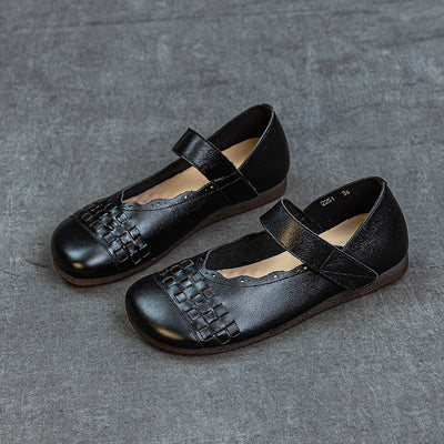 Summer Retro Leather Closed Toe One Straped Velcro Shoes