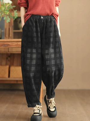 Women Vintage Loose Washed Corduroy Harem Pants
