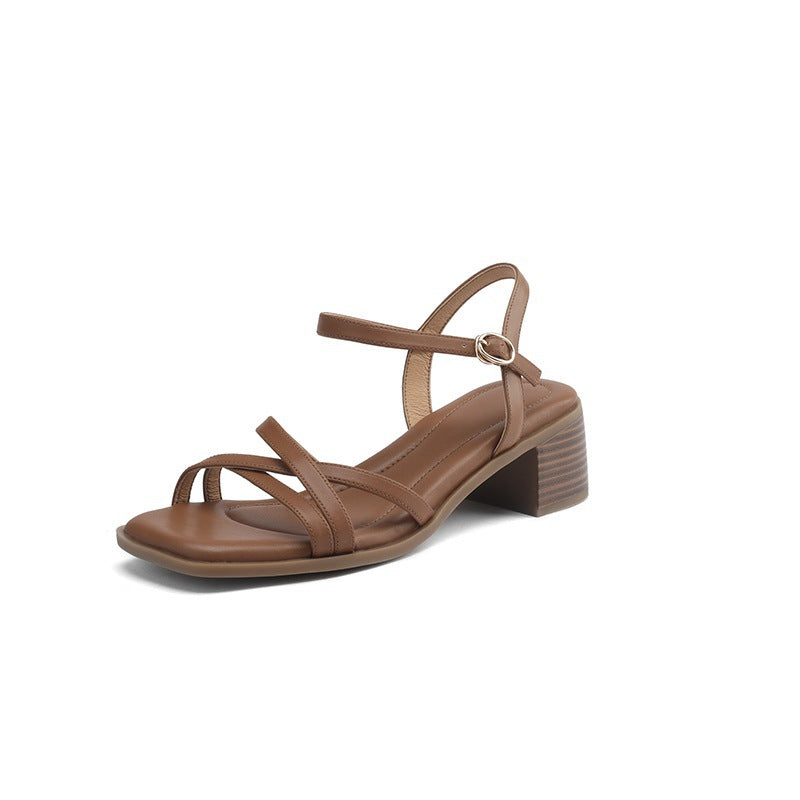 Babakud Retro Genuine Leather Open Toe Chunky Woven Sandals