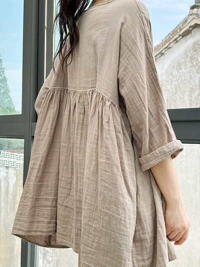 Retro Cotton Casual Versatile Loose V-Neck Long Sleeves Shirt