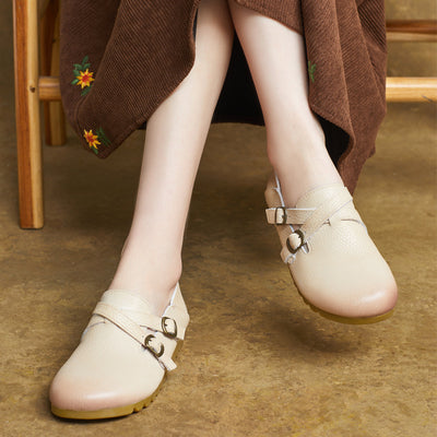 Ladies Retro Comfy Soft Sole Buckle Genuine Leather Casual Shoes