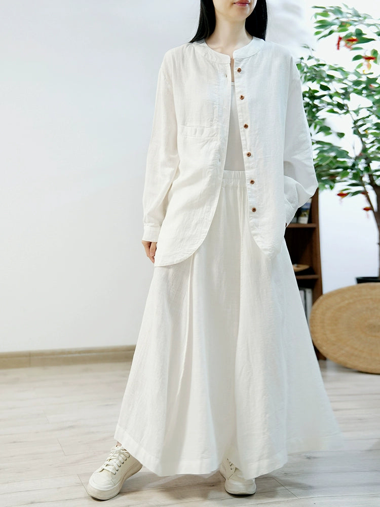 Linen Washed Stand Collar Long Sleeves Loose Versatile Coat