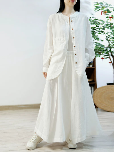 Linen Washed Stand Collar Long Sleeves Loose Versatile Coat