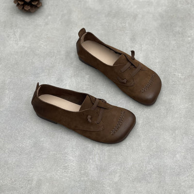 Women Retro Casual Versatile Soft Leather Low Heel Slip-Ons