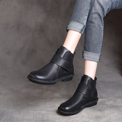Women Minimalist Vintage Leather Velcro Soft Sole Short Boots