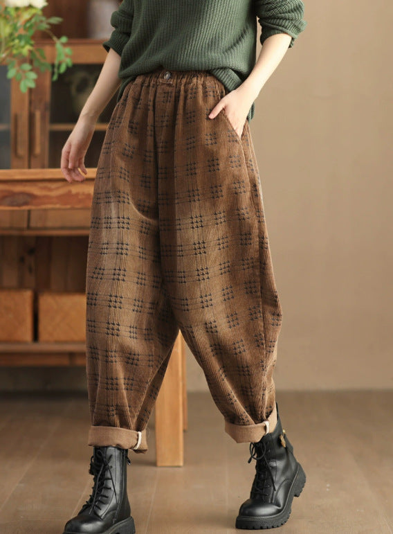 Women Vintage Loose Washed Corduroy Harem Pants
