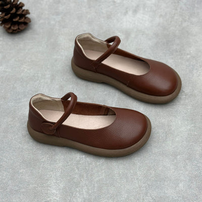 Women Retro Low Heel Soft Sole Mary Jane Leather Shoes