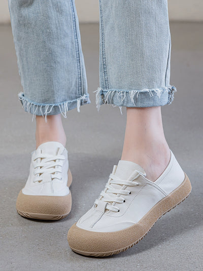 Summer Retro Leather Patchwork Round Toe Soft Sole Shoes