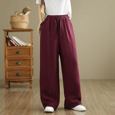Retro Solid Color High Waist Comfy Linen Pants for Women