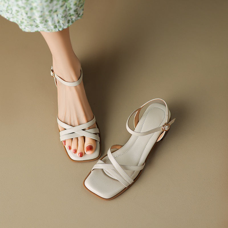 Babakud Retro Genuine Leather Open Toe Chunky Woven Sandals