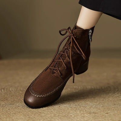 Babakud Retro Sheepskin Leather Sueded Chunky Boots