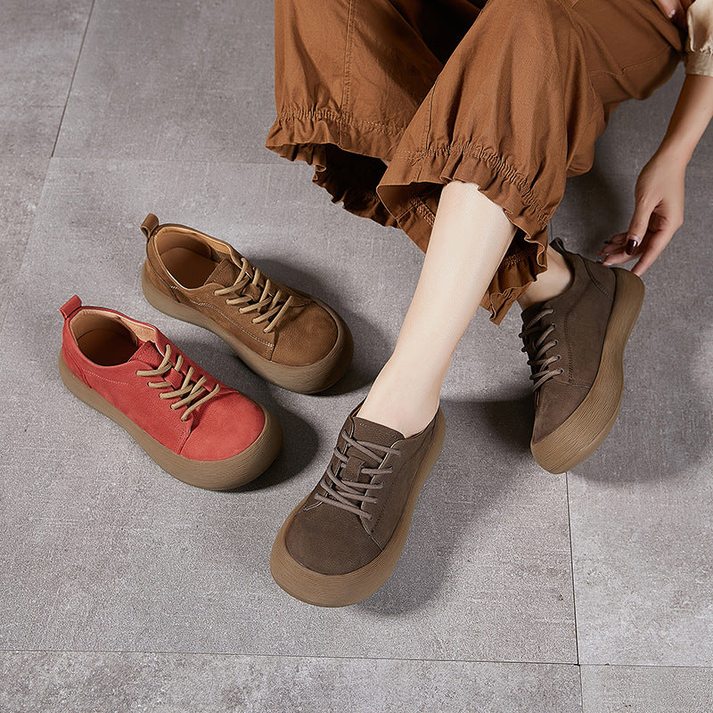 Top Genuine Leather Casual Platform Soft Sole Lace Up Shoes